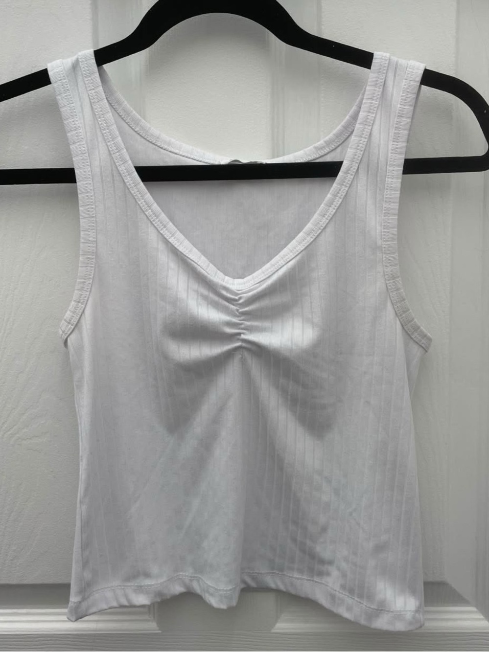 Classic White Ribbed V-Neck Tank Top